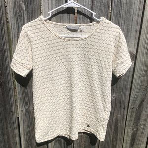 Anthropologie Numph Yellow Knit Short Sleeve Scallop Pattern Top
